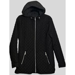 KENNETH COLE BLACK QUILTED HOODED WOMENS JACKET COAT SIZE L / LARGE